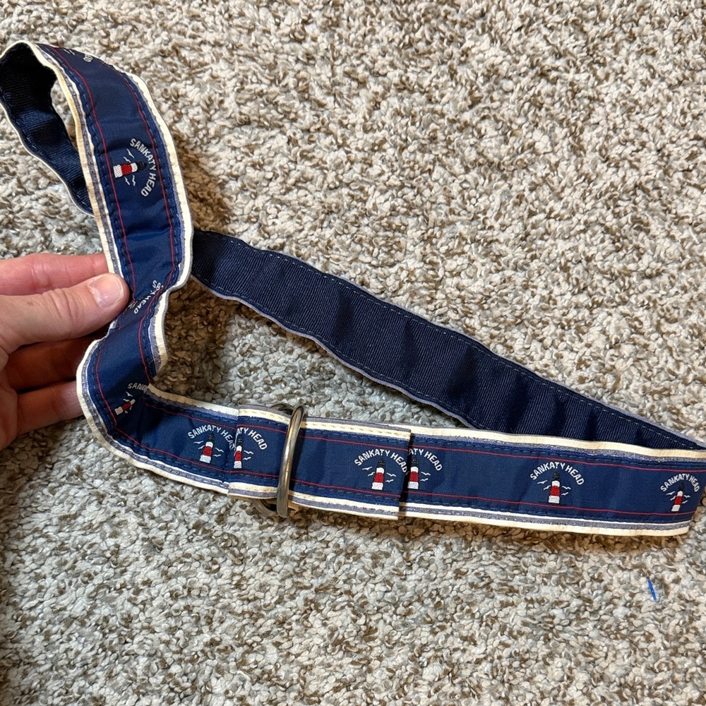 YRI Navy & White Canvas D-Ring Belt- Sankaty Head. Size Small